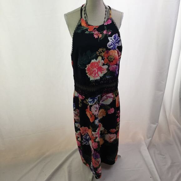 Premier Amour Floral Dress Black Red Yellow 14 - Picture 1 of 13